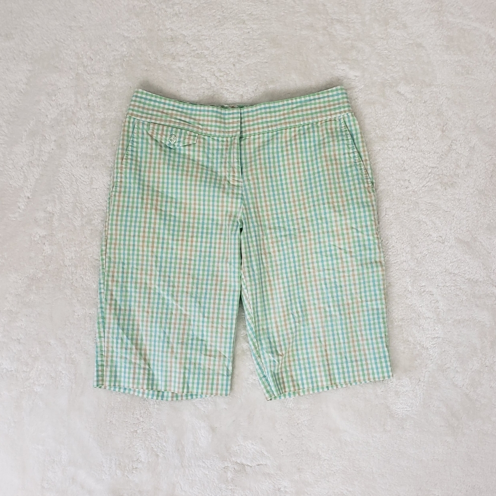 Izod Green Plaid Golf Bermuda Shorts Sz 2